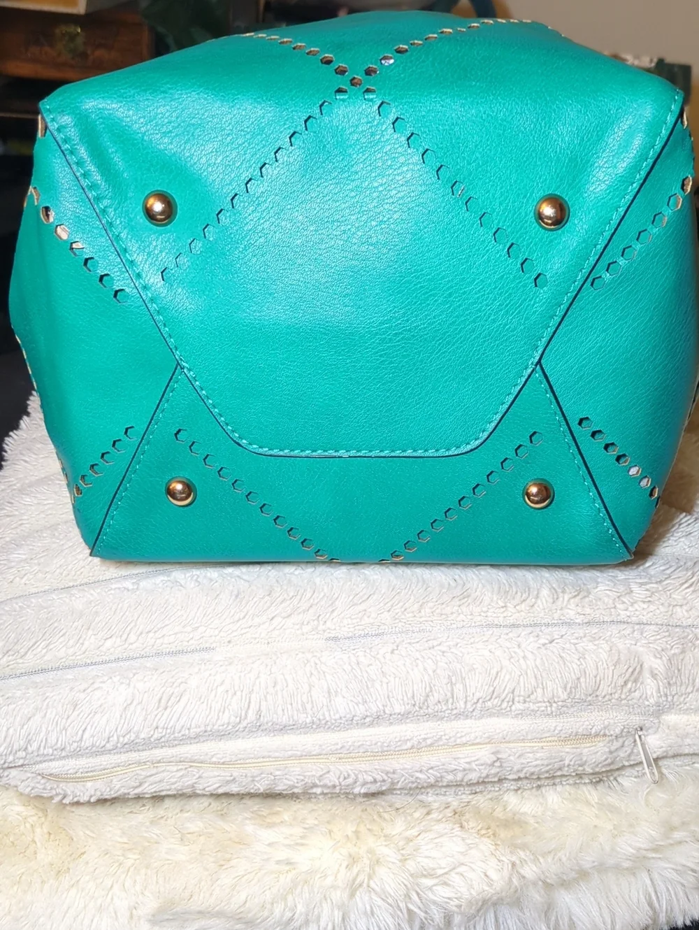 Louenhide Turquoise Leather Tote with Brown Handles NOW ONLY $45
